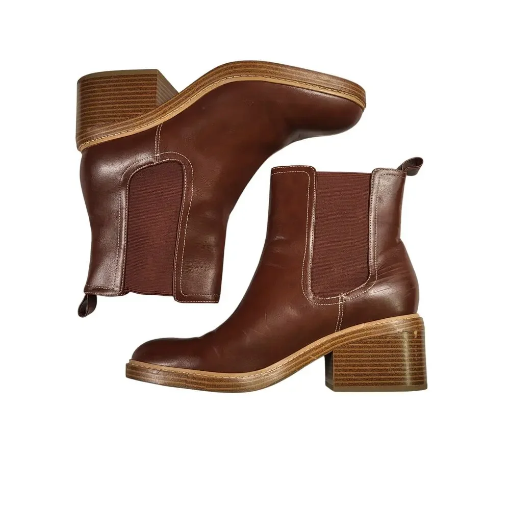 Marc Fisher Women's Modesty faux leather stack heel ankle boots brown size 10